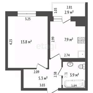 1-к квартира, вторичка, 33м2, 8/9 этаж