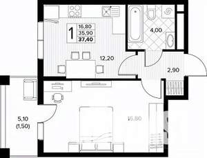 1-к квартира, вторичка, 37м2, 3/8 этаж