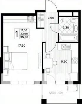 1-к квартира, вторичка, 35м2, 6/8 этаж