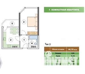 1-к квартира, вторичка, 44м2, 2/20 этаж