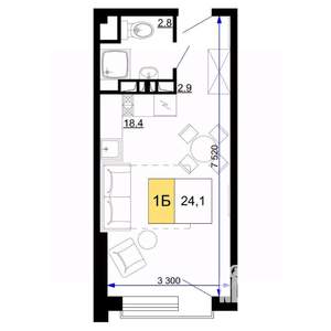 Студия квартира, вторичка, 24м2, 3/9 этаж