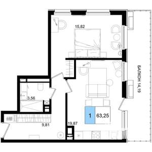 1-к квартира, вторичка, 63м2, 2/9 этаж