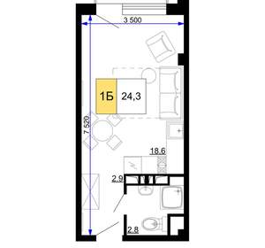 1-к квартира, вторичка, 24м2, 2/9 этаж